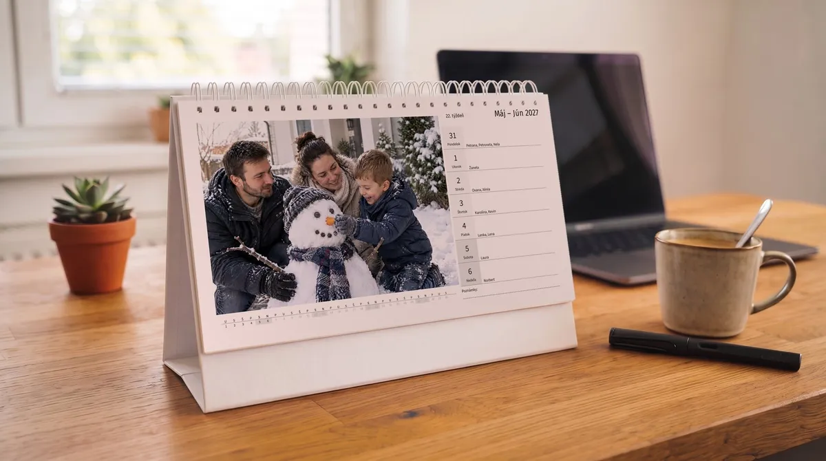 Stolový fotokalendár v obývačke