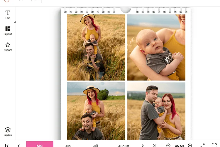 Editor so stranou kalendára rozdelenou na štyri fotografie